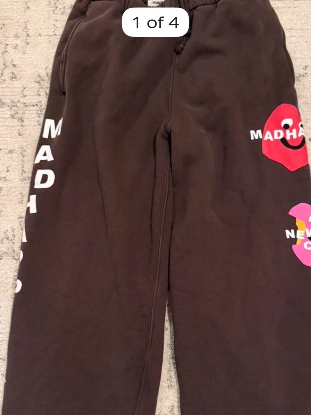 Madhappy Brown Sweatpants with White and Pink Graphics